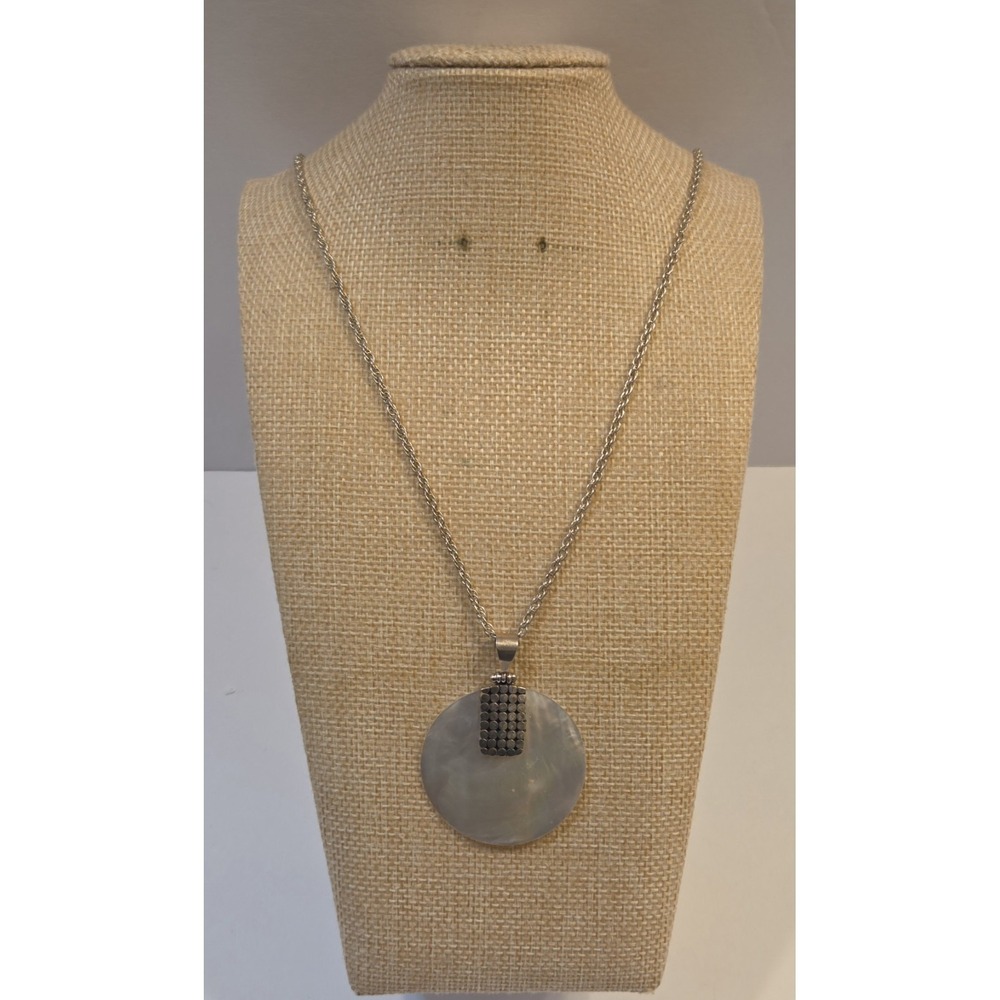 Long Sterling‎ Silver & Mother Of Pearl Bali Style Pendant Necklace Adj. 30-33"